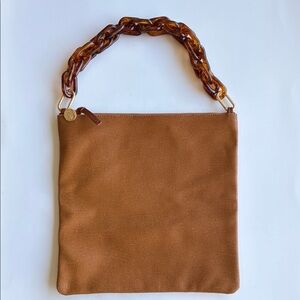 Classic Brown Leather Foldover Clutch with Tortoiseshell Chain Strap